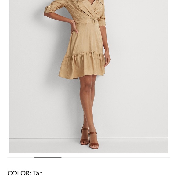 NWT Lauren Ralph Lauren Jacquard Shirtdress in Tan color - Picture 7 of 16